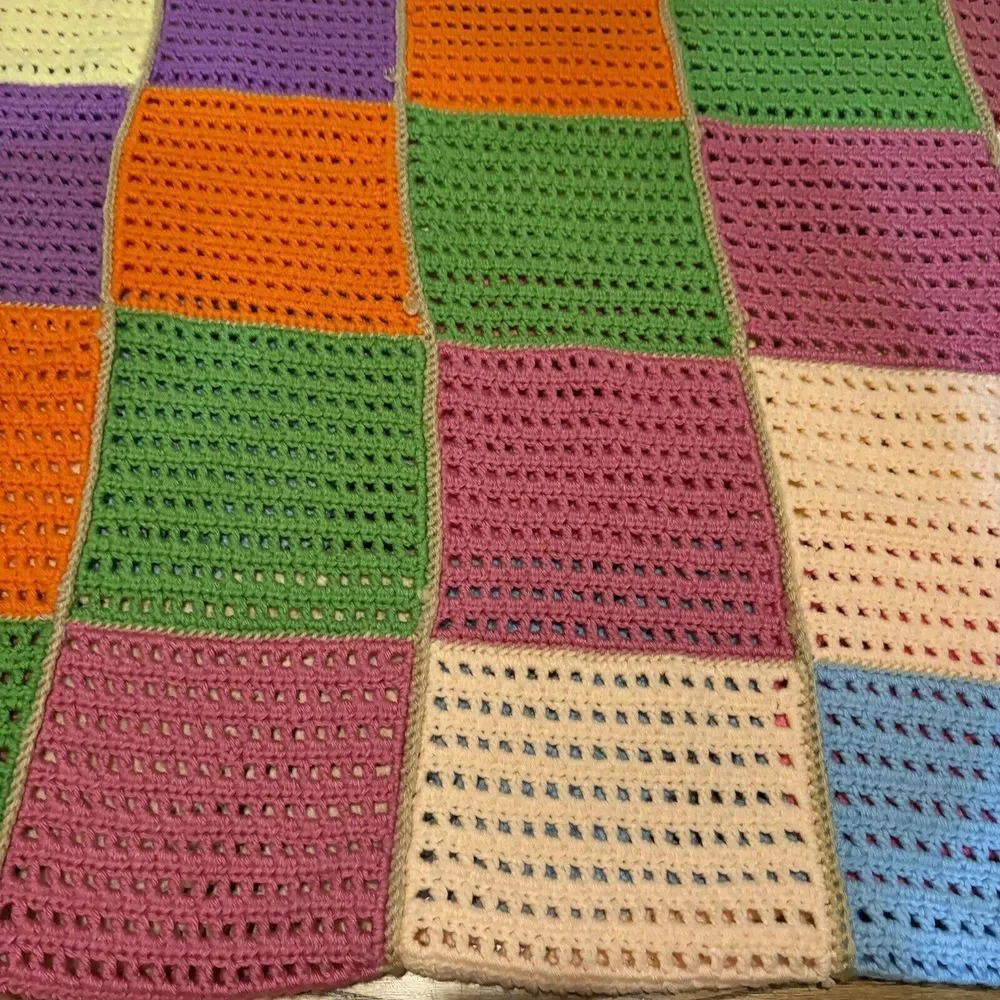 Handcrafted Crochet Afghan Color Block‎ Pattern Lap Throw Blanket 43